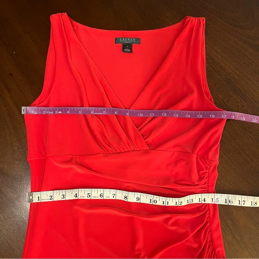 Ralph Lauren Red Sleeveless Faux Wrap Draped Sheath Dress Size 12